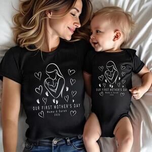 Personalized First Mothers Day Shirt Set, Mama Baby Matching Outfit 2026